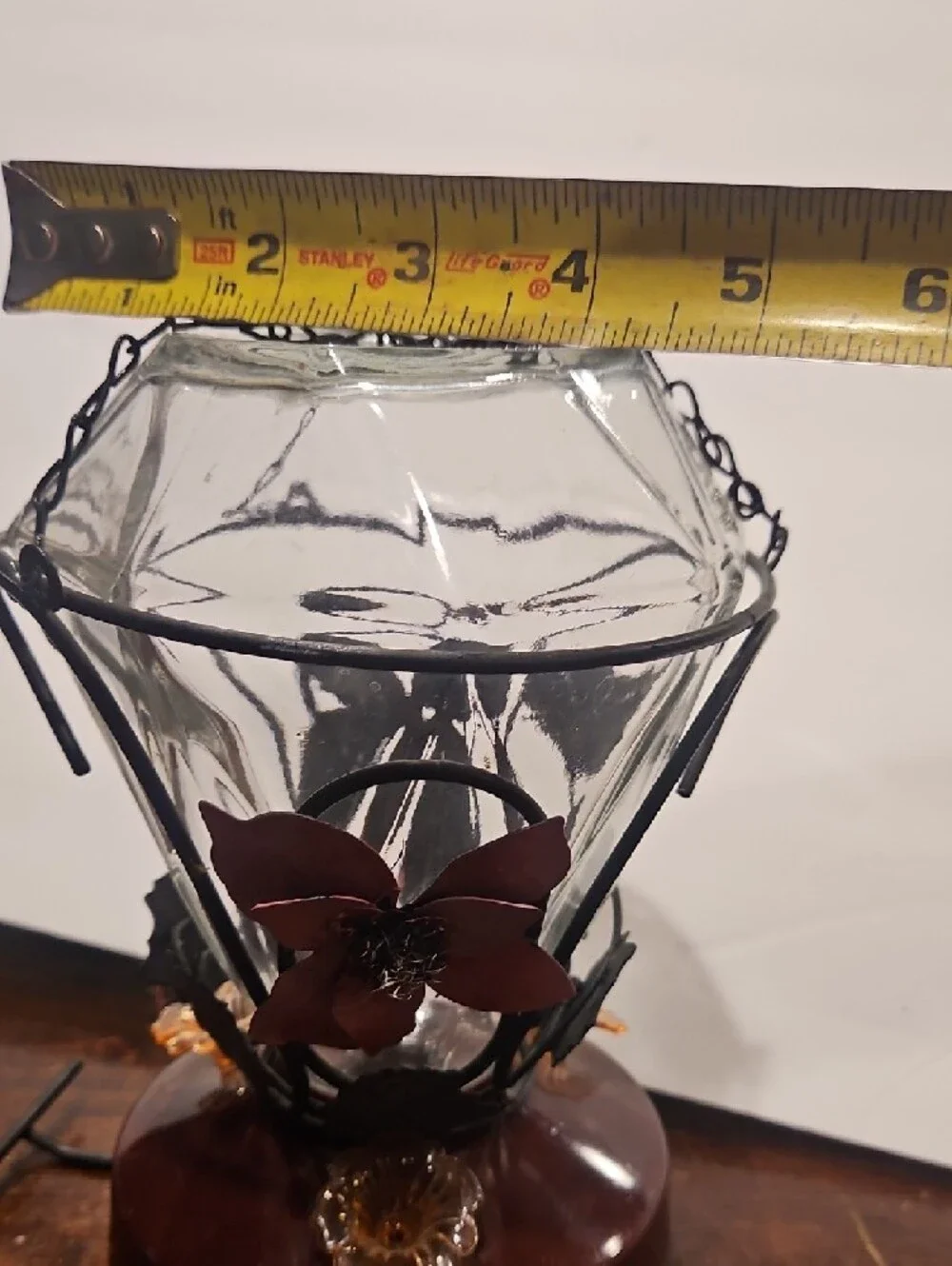 Vinrage Decorative Glass and Metal Hummingbird Feeder